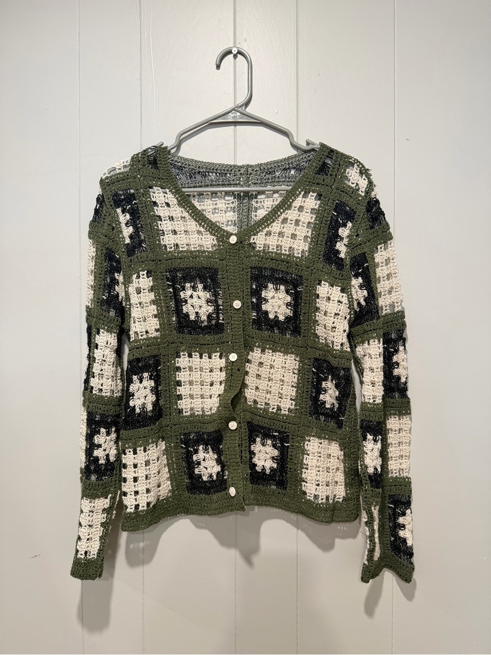 Olive Green Crochet Button-Front Women’s Sweater